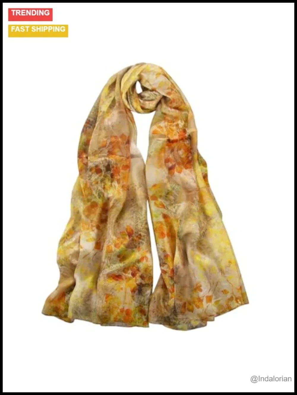 100% Mulberry Silk Oversized Scarf Shawl Wrap 69x43 Inch Floral Pattern